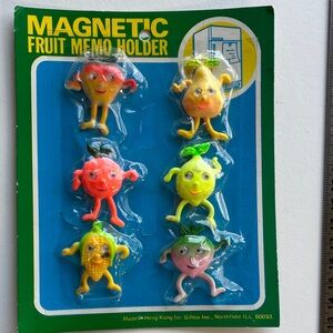Vintage Magnetic Fruit Memo Holders Set 6 Giftco Hong Kong Refrigerator Magnets